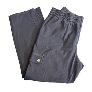 Chico's Zenergy pants black knit pull on straight leg side snap pocket Sz 1 US M
